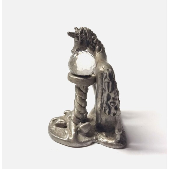 Vtg Cuteri Pewter Unicorn Crystal Ball Figurine Small Curio 1980s Fantasy Whimsy - Picture 6 of 10